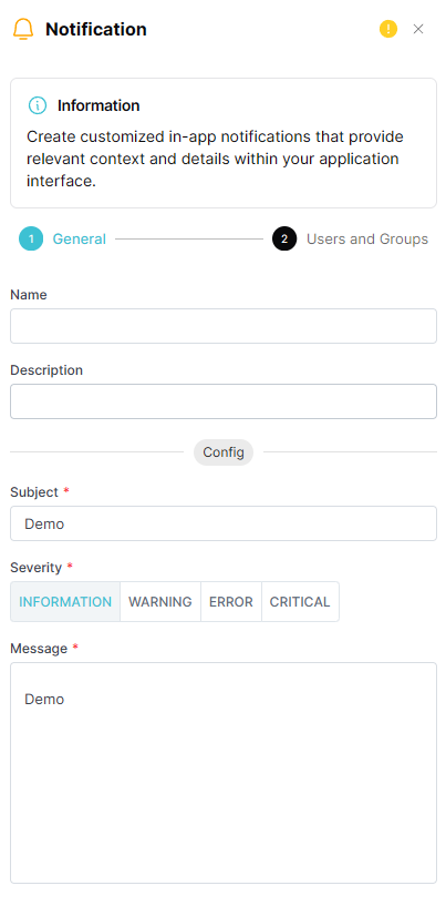 Notification action configuration — General step
