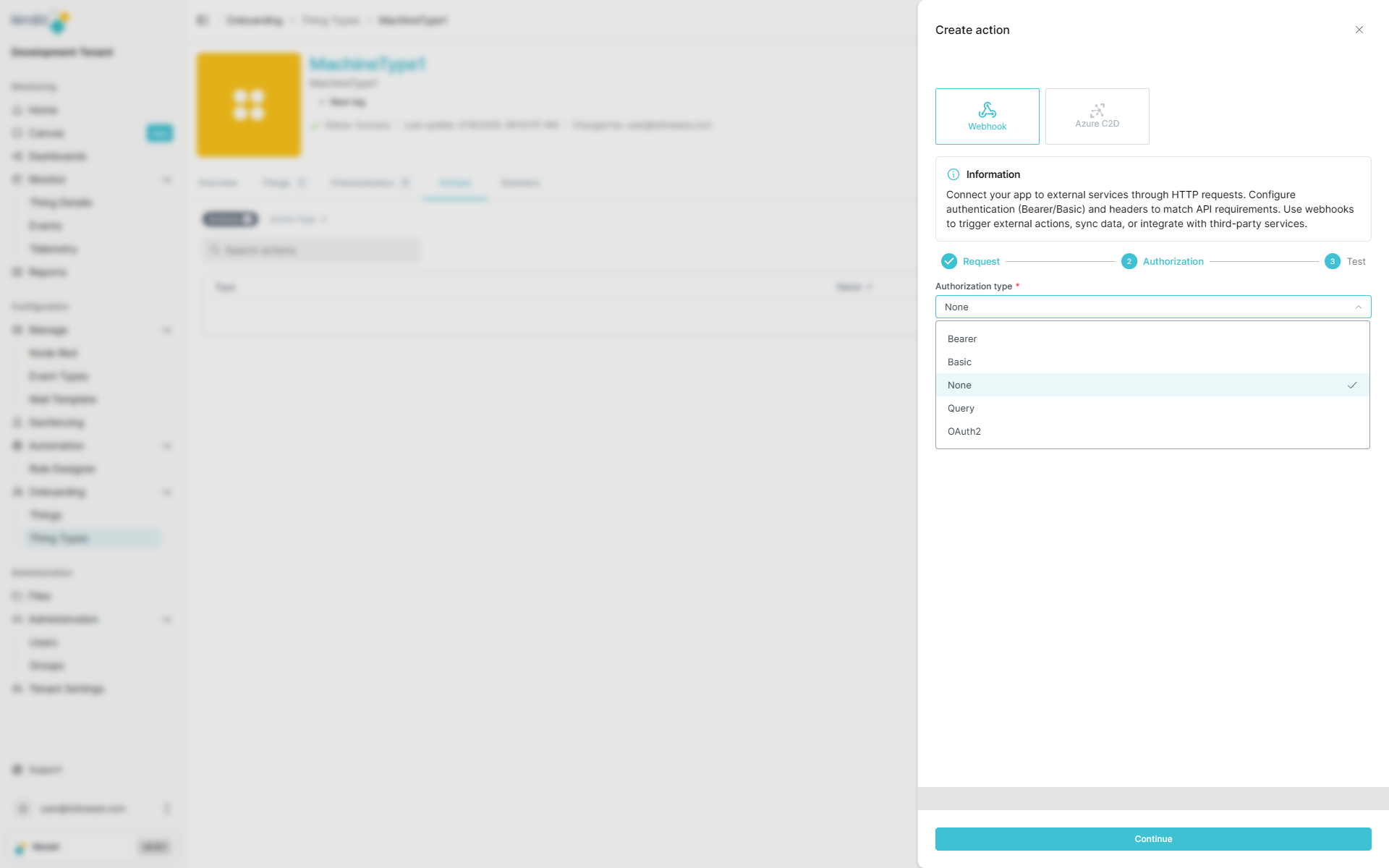 Webhook Authentication Selection