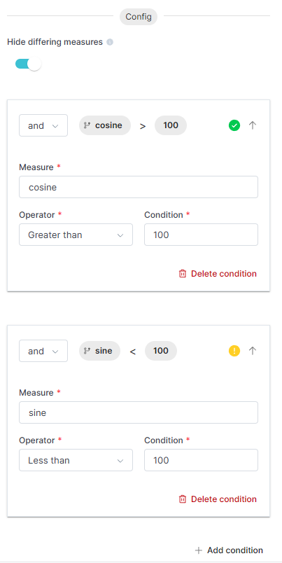 Condition node configuration with two conditions chained with AND