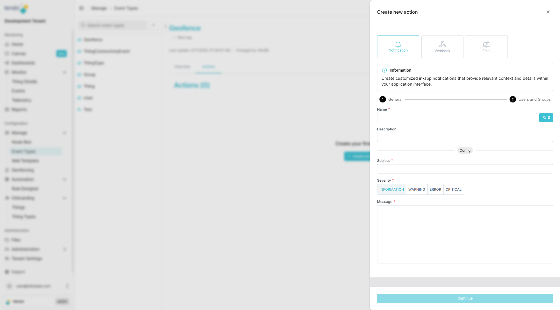 Create Action Dialog