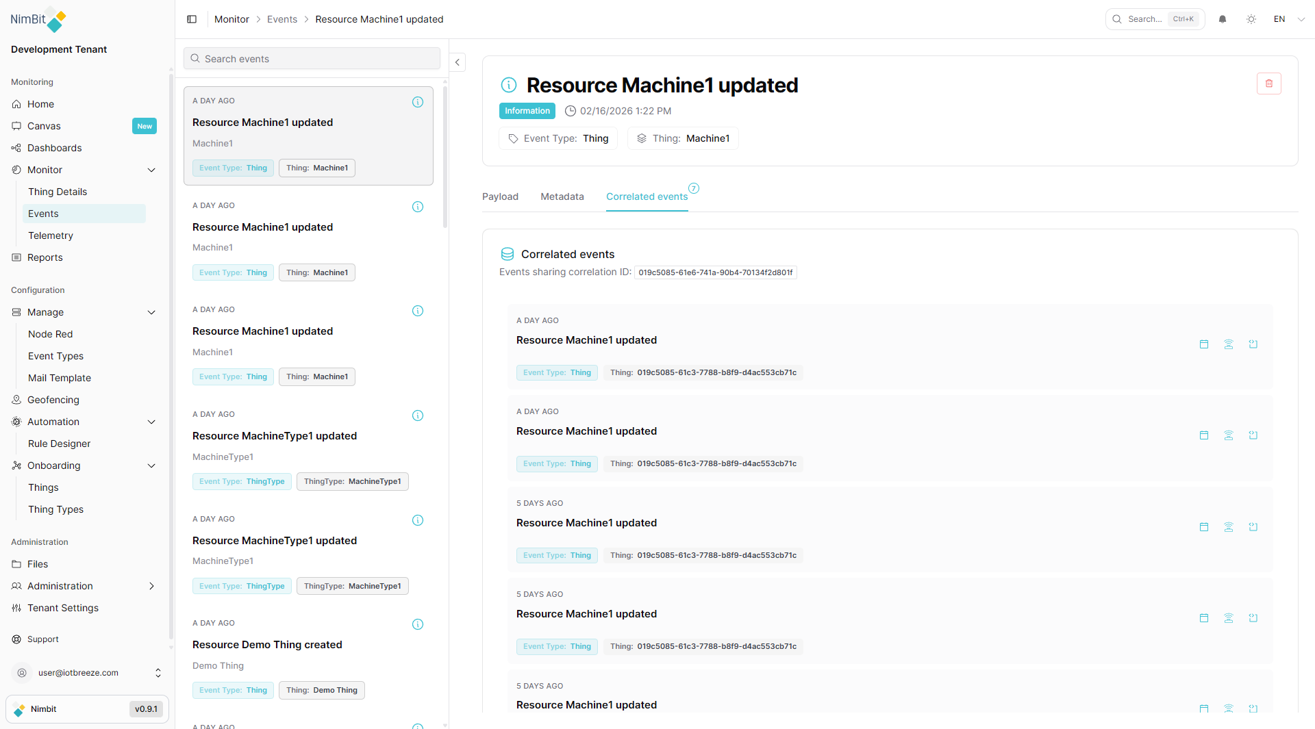 Correlated Events Tab