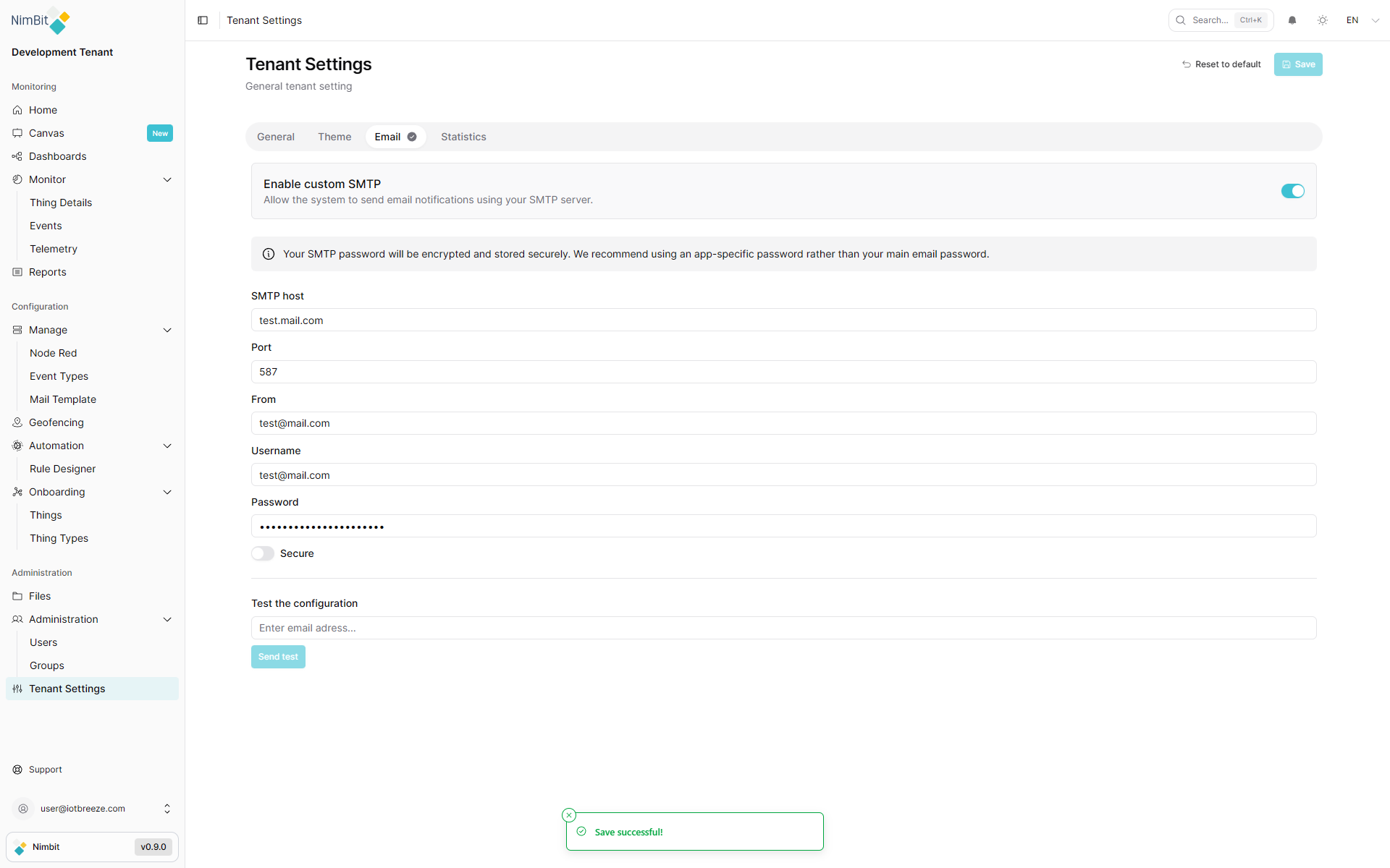 SMTP Configuration Fields