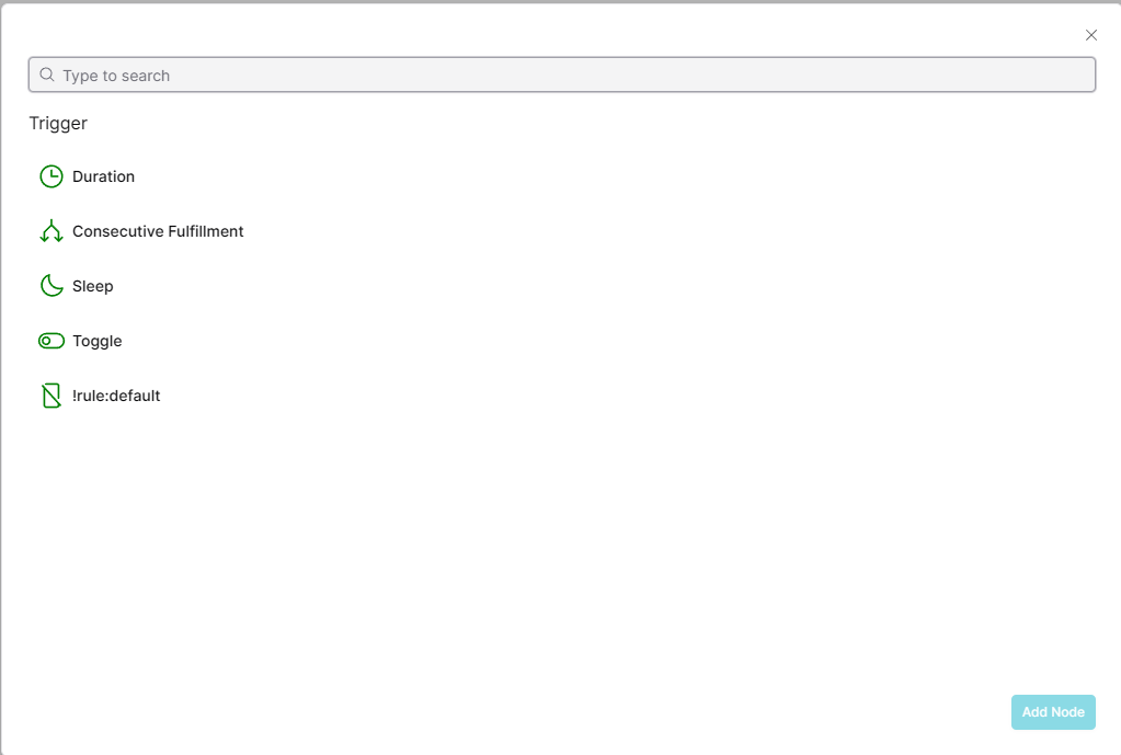 Trigger selection dialog showing available trigger types